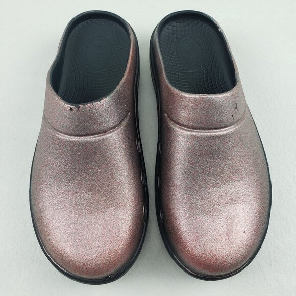 Oofos Oocloog Slip On Clog Womens 10 Red Sparkle Recovery Foam Comfort Mule Shoe - Picture 3 of 14